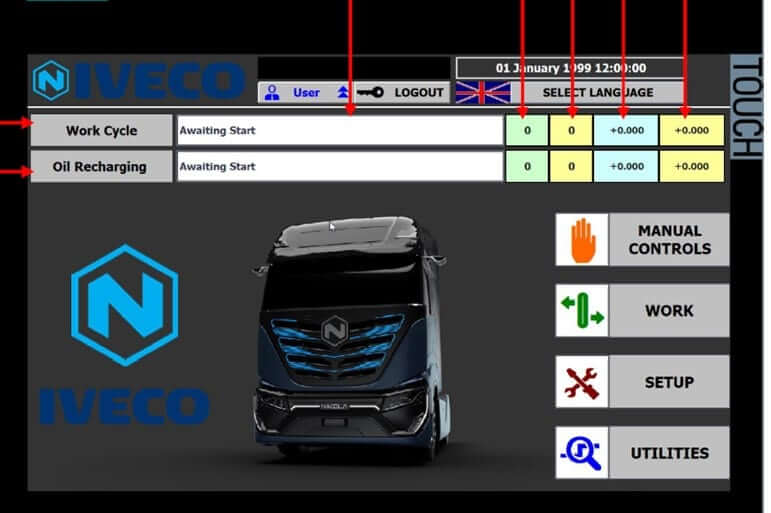 Interfaccia software del sistema di erogazione fluidi realizzato per Nikola Tre